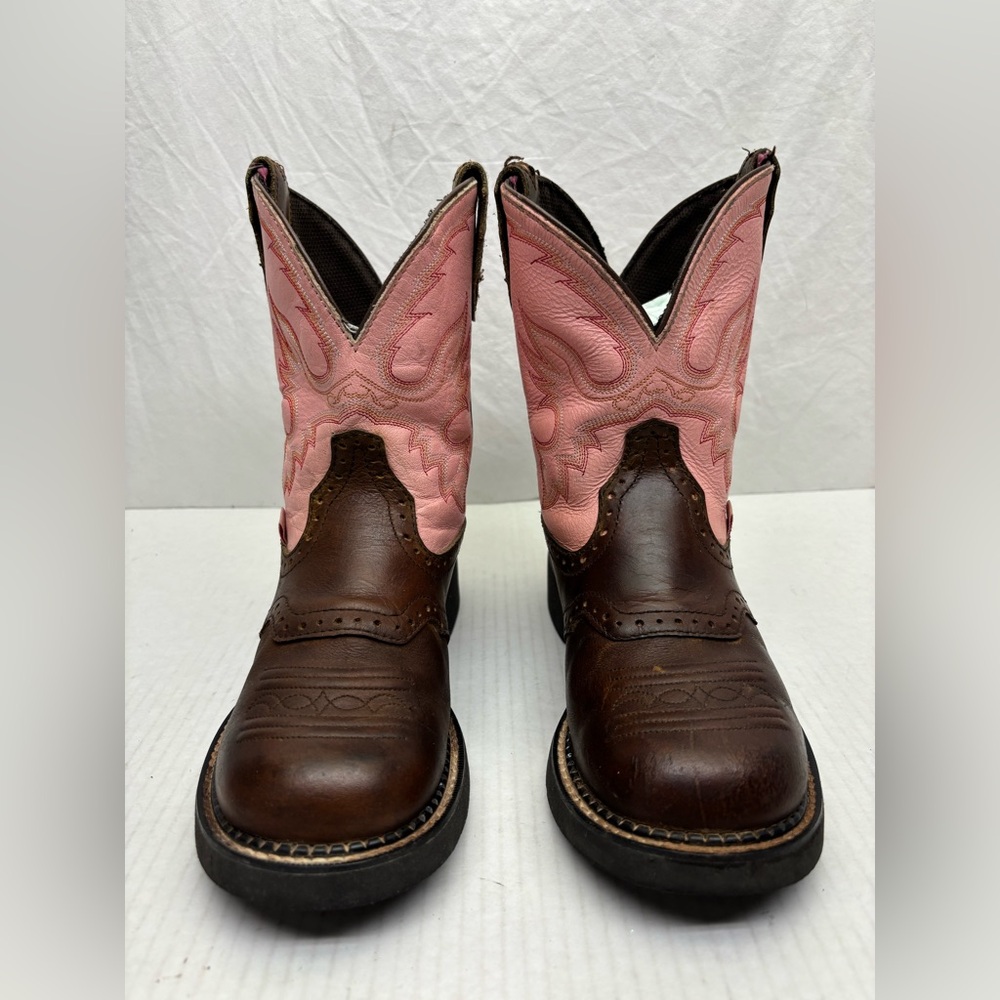 Justin Gypsy Brown Leather & Pink Western Cowgirl Boots, SZ 7 B